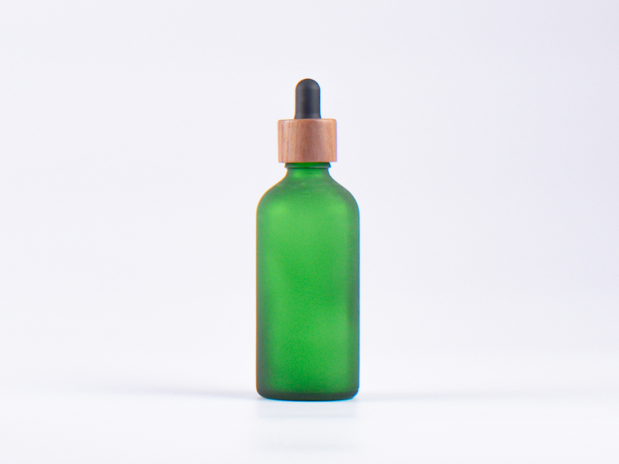 Grünglasflasche 100ml, mit Pipette Walnut